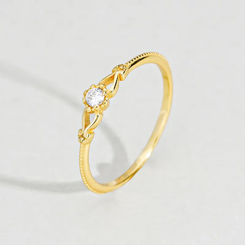 Ring silver jewelry Southeast Asian retro light luxury hollow inlaid white zircon girls' jewelry engagement  ring
