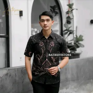 sawonggaling kemeja batik Pria lengan pendek SLIMFIT lapis furing bahan katun premium