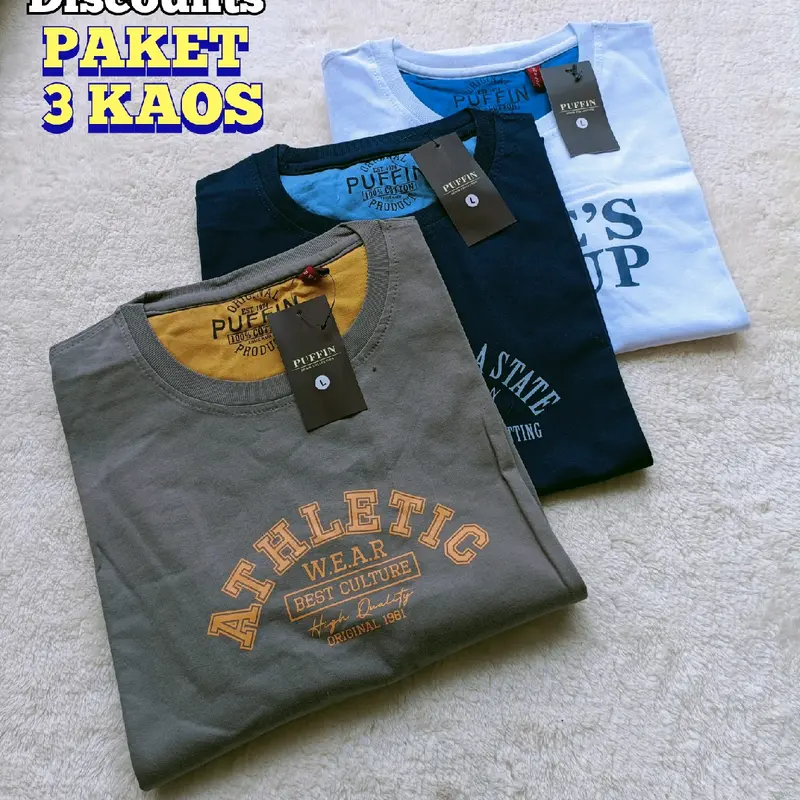 paket 3 kaos anak tanggung / kaos puffin & cosine / baju anak laki laki terbaru / bahan tebal motif fashion 8