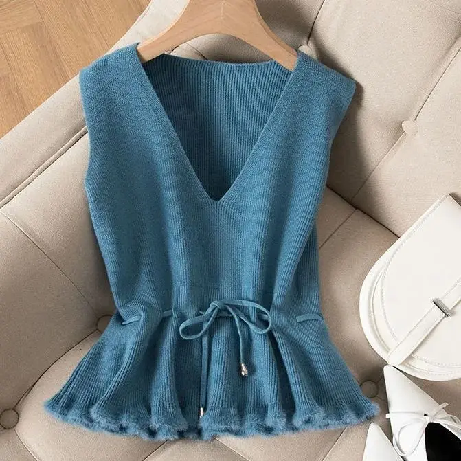 Áo Vest Dệt Kim, Dành Cho Nữ, Hàng Mới Về Mùa Xuân Và Mùa Thu 2024, Áo Vest Bó Sát Eo, Kiểu Áo Chui Đầu Dễ Phối Đồ Ngoài Trời, Không Tay, Cổ Chữ V, Áo Vest Women Top