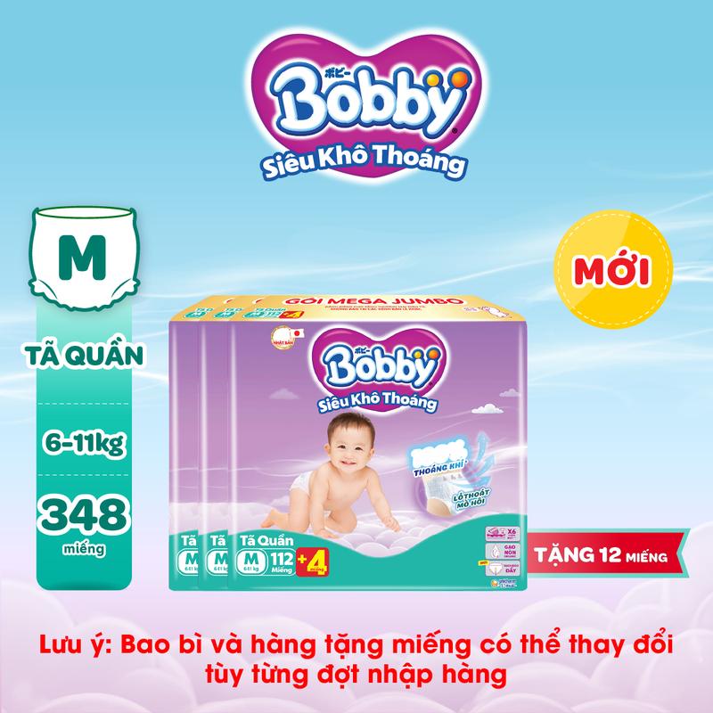 [COMBO 3] [TẶNG MIẾNG NGẪU NHIÊN] Bobby Tã/bỉm quần M112/L96/XL84/XXL76 Siêu khô thoáng