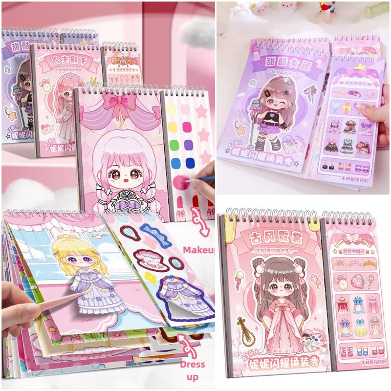 Creative Multicolor Dress Up Scene Stickers Stress Relief Papper Clothes Coloring Book Makeup Decals Clothes Coloring Makeup Dressing Stickers for Kids Adult 1