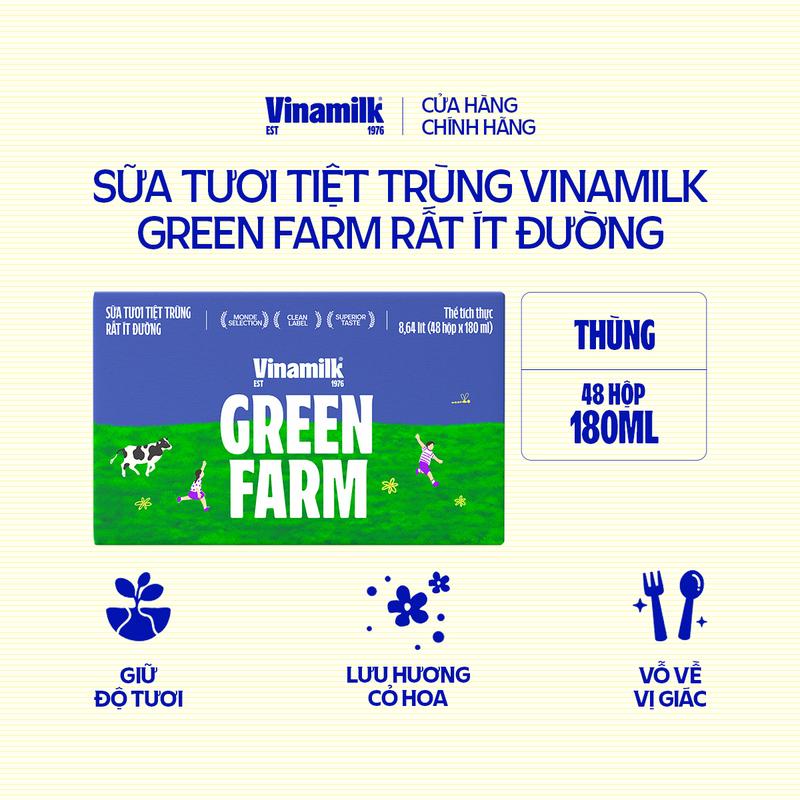Thùng 48 hộp Sữa Tươi Tiệt Trùng Vinamilk Green Farm Rất ít đường 180ml
