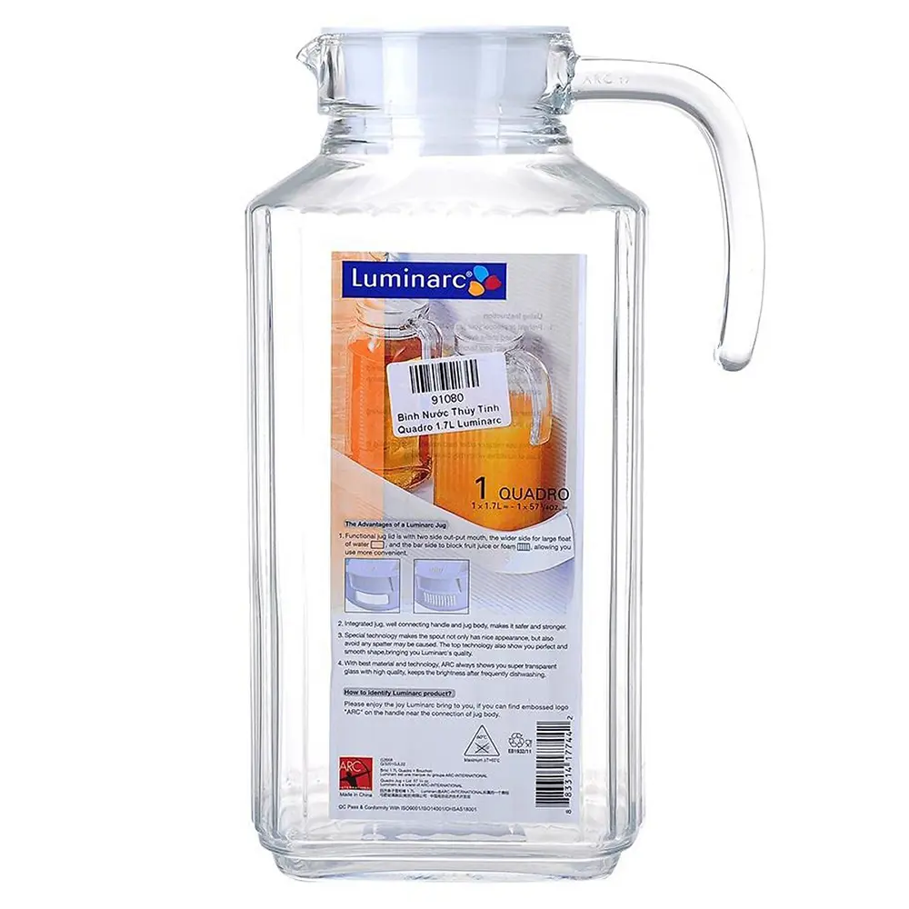Bình nước thủy tinh Luminarc Quadro 1.7 lít - G2668