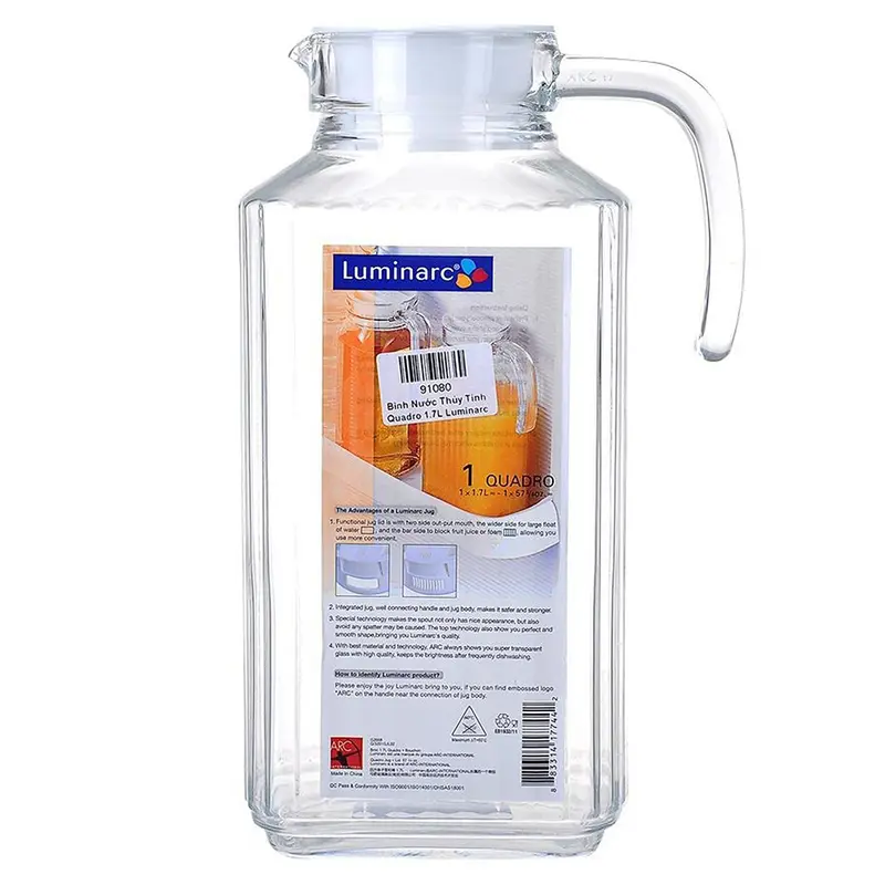 Bình nước thủy tinh Luminarc Quadro 1.7 lít - G2668 0