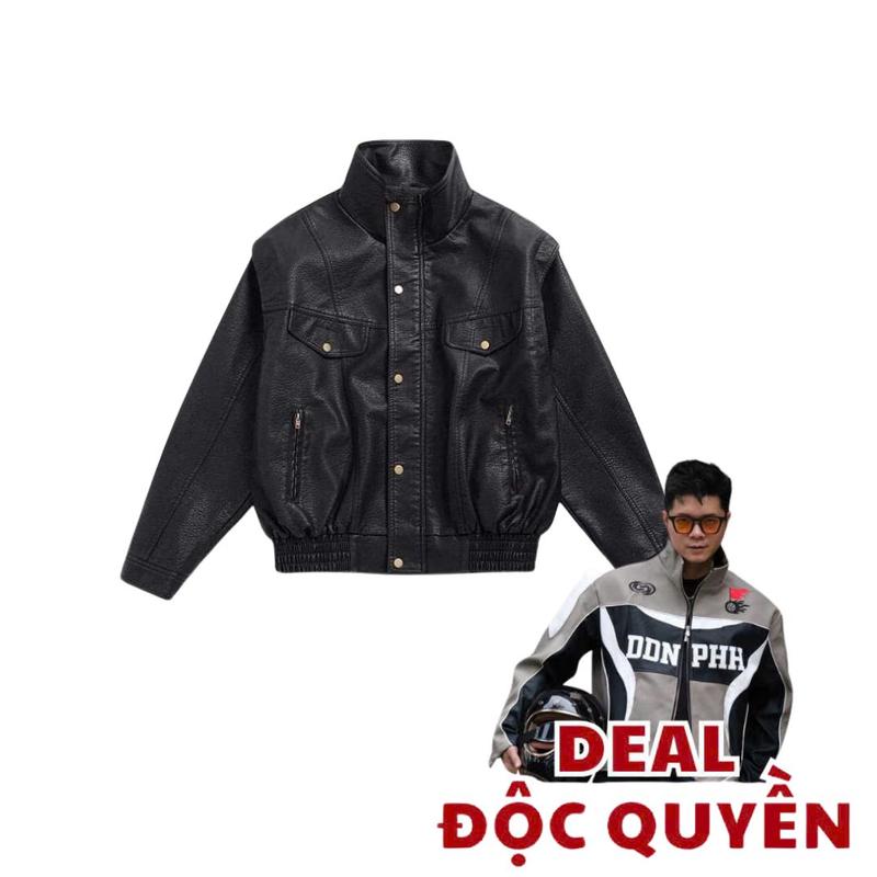   DƯƠNG MINH HẢI x AGUSS Deal Độc Quyền   Áo khoác da Bomber Pilot AGUSS vintage dáng rộng phiên bản da sần cao cấp 2024 Leather Jacket Men 