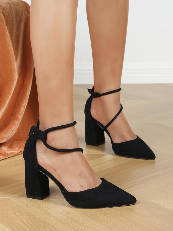 Women's Solid Color Strap Design High Heel Sandals, Fashionable Pointed Toe Thick Heel Sandals for Summer, All-match Commuter Shoes for Work & Daily Wear 2