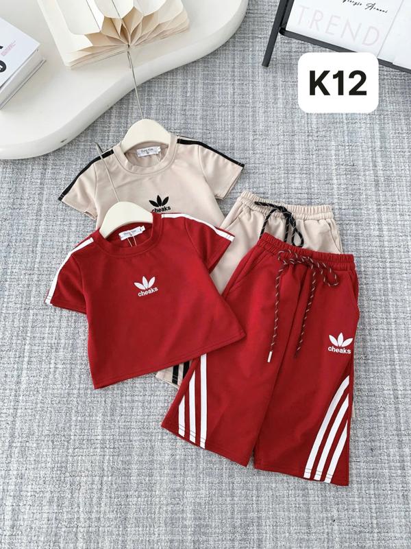  Dung Kids 05 - K12 Set Bộ Thể Thao 2 màu Áo Chạy Viền Vai Quần Dáng Xuông 3 sọc ống cá tính cho bé gái 