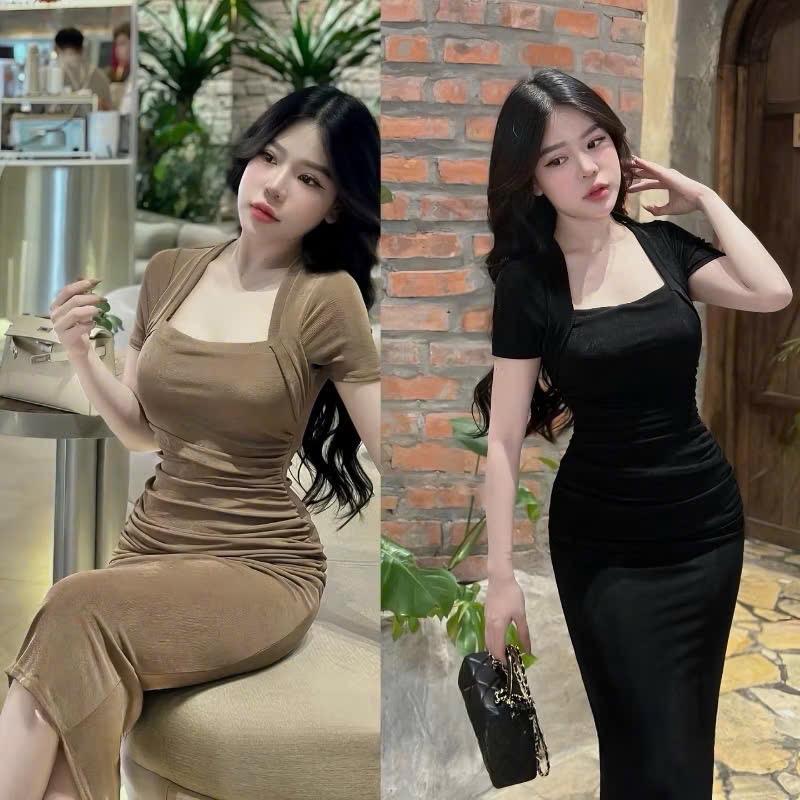 Đầm body dự tiệc đầm đi chơi cổ vuông nhún eo sang trọng thanh lịch - M195 2