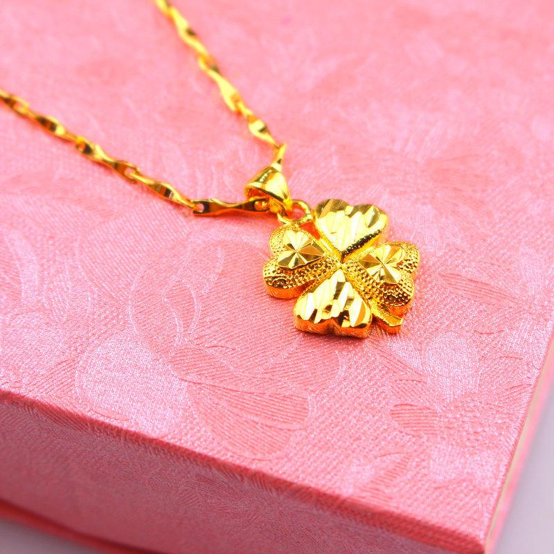 Thiết Kế Chìa Khoá Vàng Ròng Rọc, Dây Chuyền Vàng Giả, Dành Cho Nữ, Vàng Cát, Mặt Dây Chuyền Cỏ Bốn Trái Tim, Vòng Cổ Dây Chuyền Xương Đòn, Bán Buôn Có Sẵn Trang Sức Kiềng Chain Jewelry Chain Jewelry