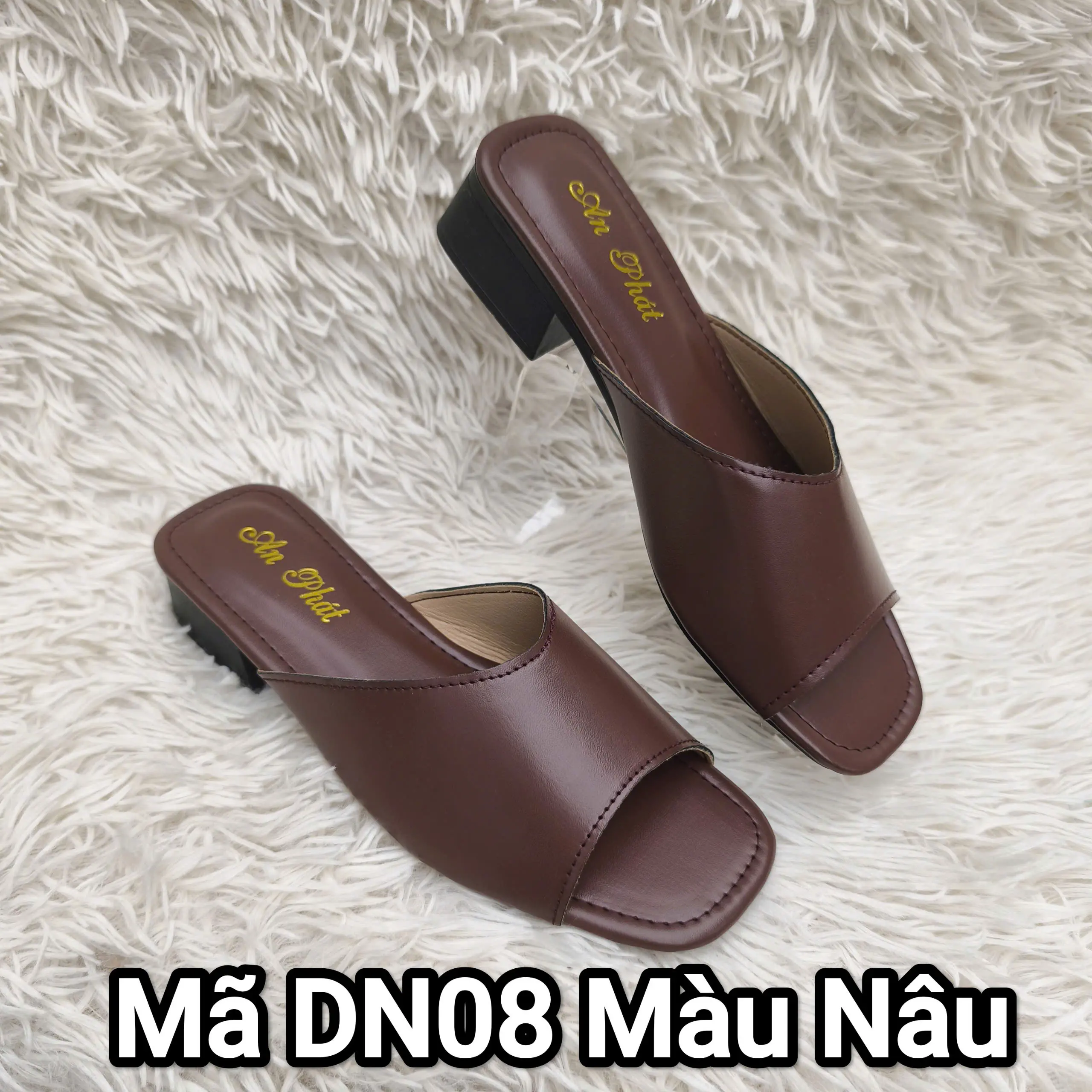 Dép nữ da xịn thật cao cấp Palmyran AN PHÁT mã DN08 Nâu - Dép da nữ trung niên