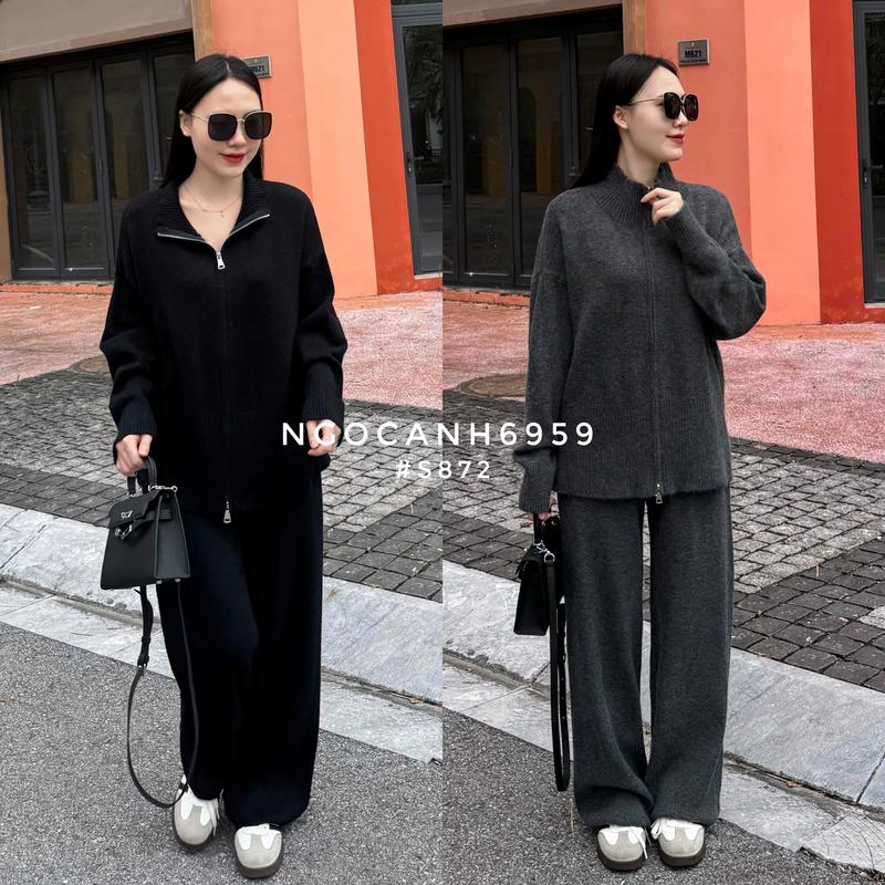  Ngocanh6959 S872 Set bộ len nữ Áo khoác len kéo khoá và quần suông 
