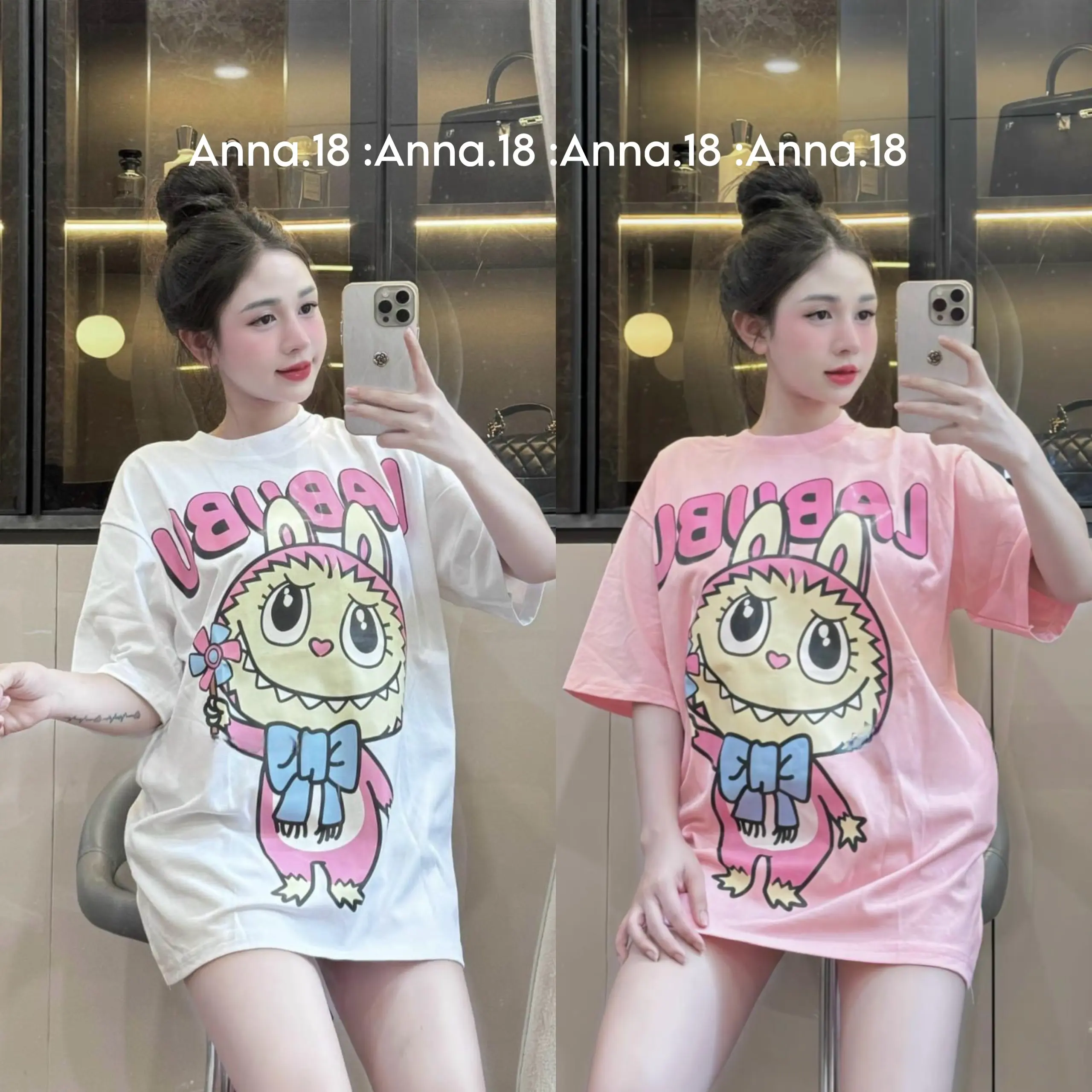 Áo phông cotton khô 3158 _form rộng < 70kg  in hình nét ( LABUBU) top cổ tròn nam nữ Unisex