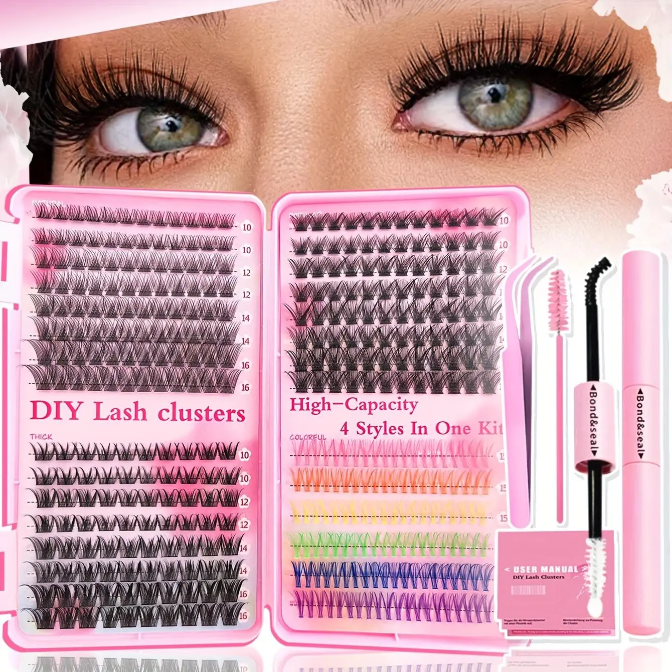 Mixed Color False Eyelash Set, 5 Counts/set Natural and Fluffy Eyelashes with Lashes Glue & Tweezers & Brush & Lashes Remover, Perfect Makeup Gift for Women
