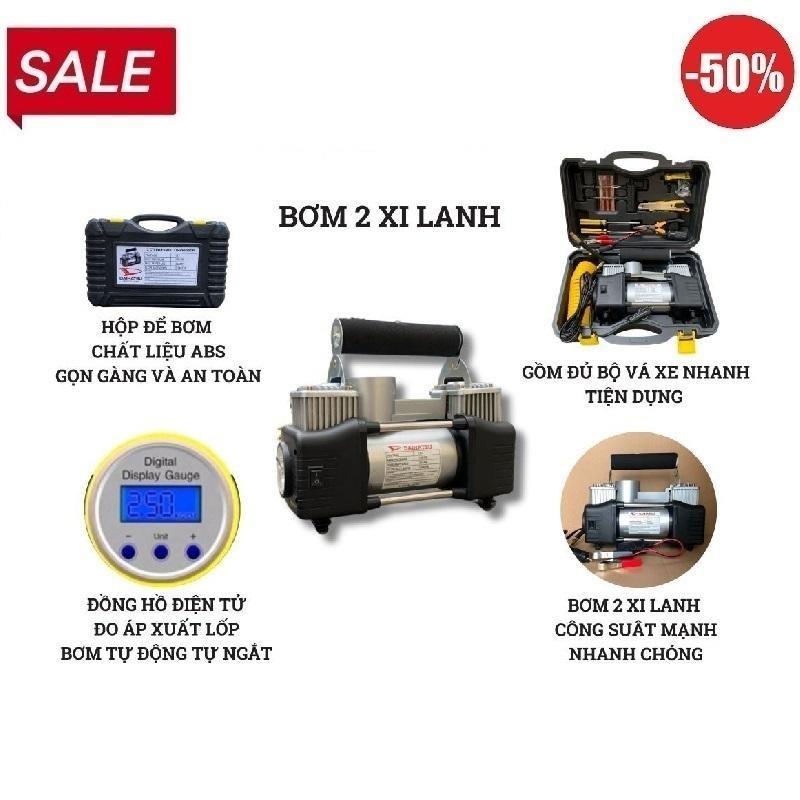 Máy Bơm Lốp Xe Ô Tô Điện Tử 2 Xi Lanh Thông Minh Tự Ngắt Cao Cấp màn LCD Bảo Hành 12 Tháng bomlop  12v bom  loptudong