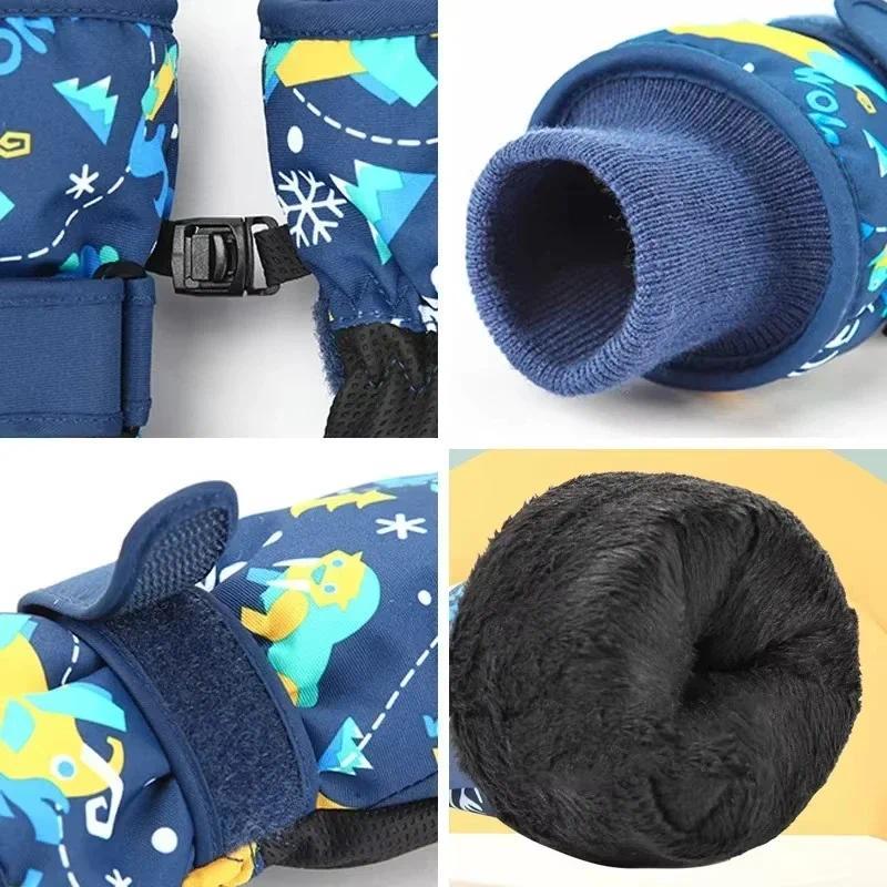 Outdoor Children's Skiing Gloves Winter Warm Windproof Glovess Cartoon and Velvet Waterproof Riding Gloves Guantes Para El Frio 1