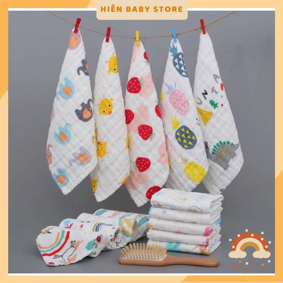 SÉT 5 khăn sữa 6 lớp sợi tre/sét 5 khăn Xô sữa 6 Lớp thấm hút,mềm mại,không bụi vải an toàn khi sử dụng cho bé-Hiên baby store Khăn Tắm