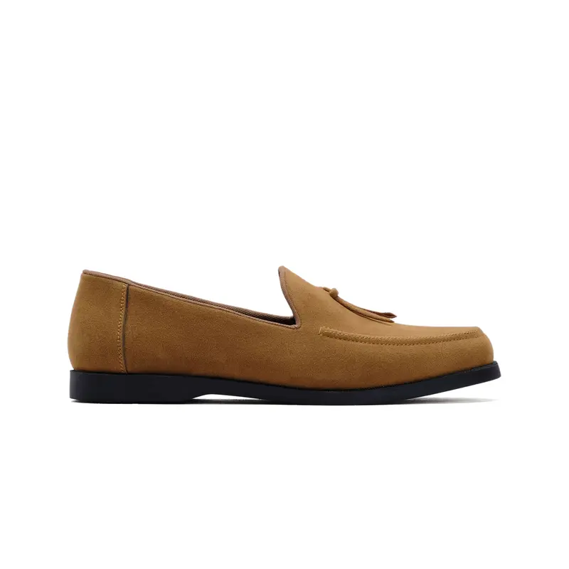 Guzze Sydney Sepatu Slip On Pria Loafer Suede Tan Gaya Tanpa Hak Flat Shoes Kerja 2