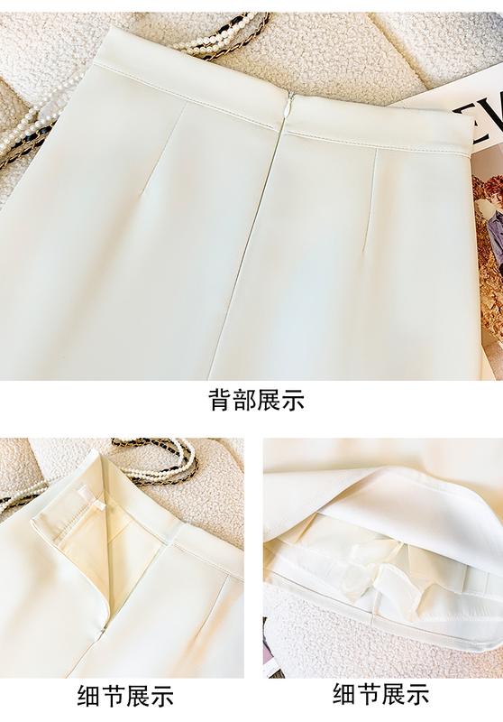Product Introduction of AMMIN Korean style zipper high waist fashion pleated chiffon skirt Women 2024 Spring Fall retro solid color commuter A-line anti-slip hip wrap one-step dress 3