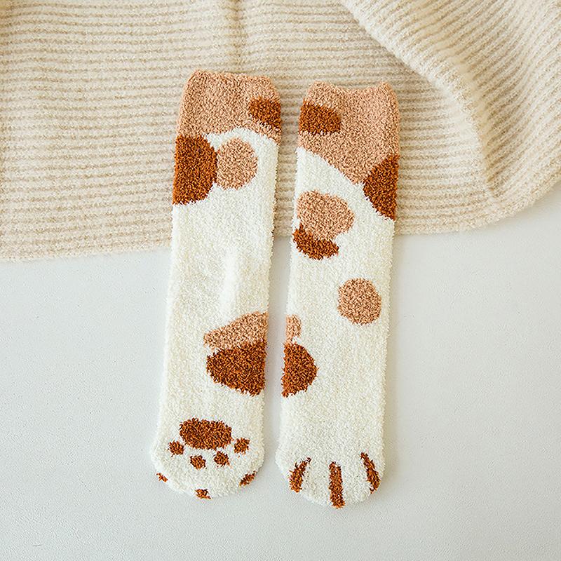 Product Introduction of Winter New Striped Cartoon Cat Claws Warm Thickened Sleeping Socks For Women 27