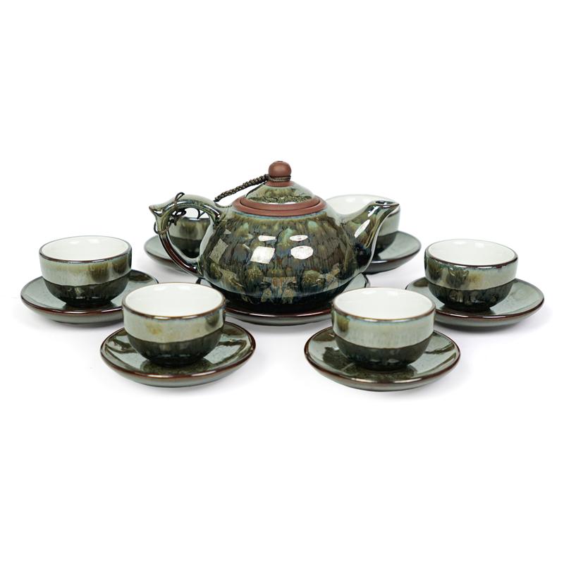 Bộ Ấm Chén Ngọc Thạch Dáng Ấm Búp Sen Chân To 200ml - Đất Tử Sa Bát Tràng Kết Hợp Men Hỏa Biến - Nghệ Nhân Vương Mạnh Tuấn - Gốm Sứ Linh Khang Bát Tràng