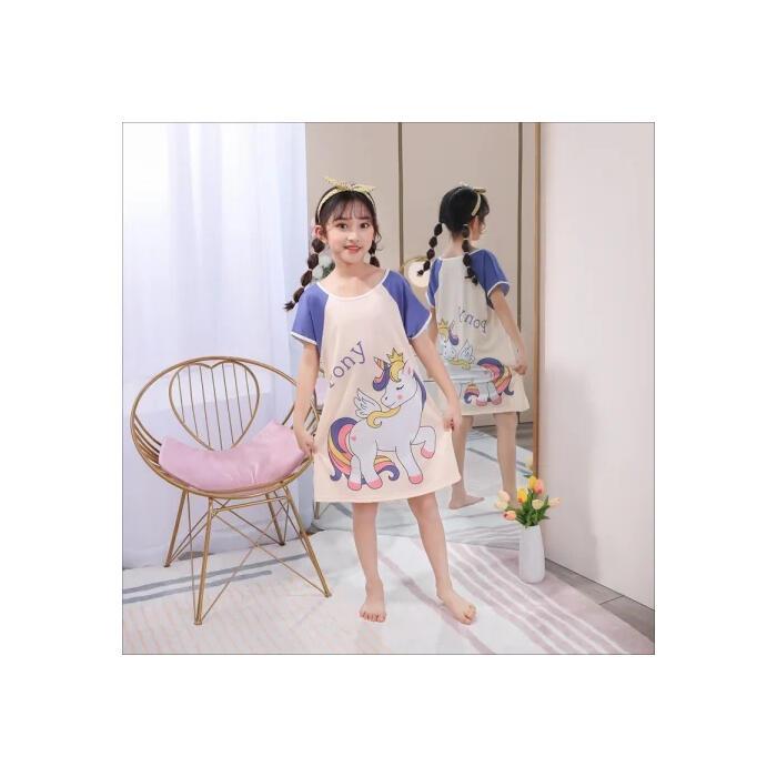 Skin-friendly Children Short Sleeve nightclothes Girls Polyester Round-Neck pyjamas for 12 - 13 years 4