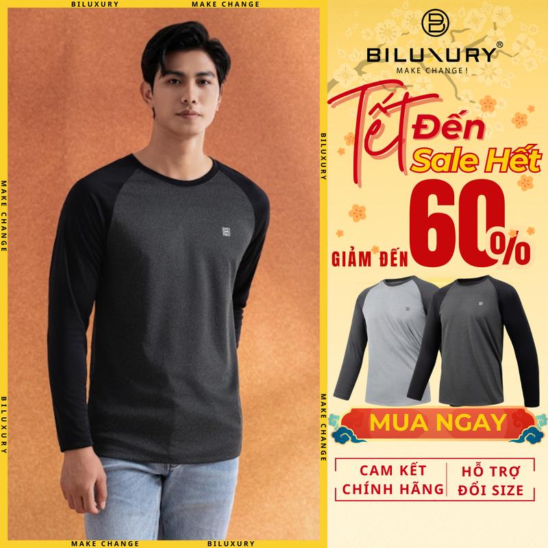 [MUA 3 ÁO GIẢM 40%] Áo Giữ Nhiệt Nam Áo Thun Phối Màu Dài Tay Biluxury Áo 8ATOT402 Thu Đông Nam co giãn 4 chiều, thoải mái Form Slimfit Menswear