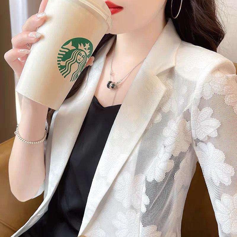 Áo Khoác Vest Nhỏ Chất Liệu Ren, Dành Cho Nữ, Dễ Phối Đồ, Cao Cấp, Thời Trang, Phong Cách Phương Tây, Siêu Mỏng, Tay Áo 3 / 4, Áo Sơ Mi Chống Nắng, Thích Hợp Cho Mùa Xuân Và Mùa Hè