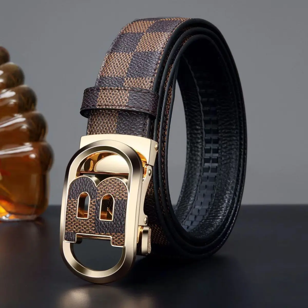 Tali Pinggang Gesper Automatik, Bahan Kulit Lembu Sebenar, Gaya Korea, Untuk Lelaki big gold belt