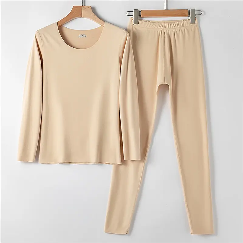 Traceless Thermal Underwear Set Plush Round Neck Women'S Thermal Underwear