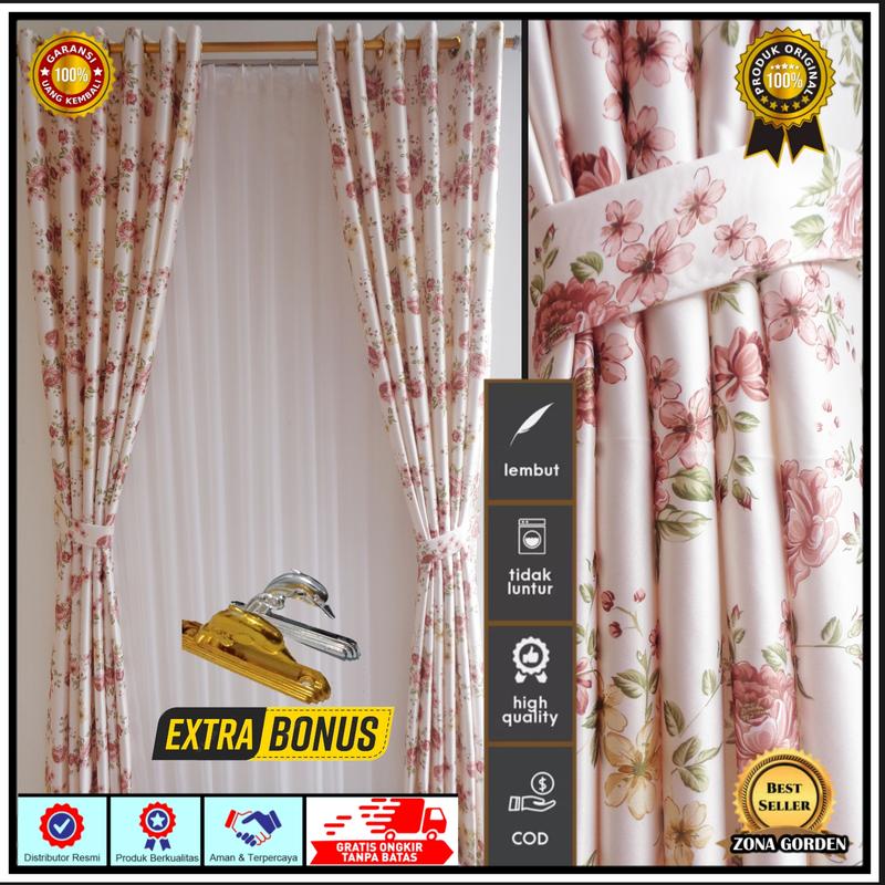 gorden jendela estetik motip bunga shabby import keluaran terbaru mewah murah kain silver Tali Vitrase 3