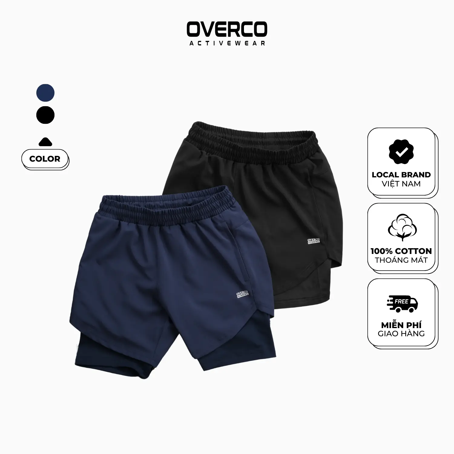Quần Short Runing Chạy Bộ 2 Lớp Thoáng Mát Overco OV-Q010