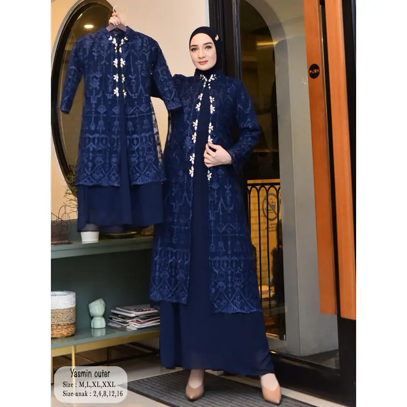 AKS> Gamis Yasmin Outher Lepas Pasang / Gamis Busui Friendly / Gamis Outher Couple Ibu dan Anak / Gamis Modern Couple / Gamis Kekinian /  Couple / Gamis Anak / Gamis Dewasa / Premium Muslim/ Baju Panjang Kondangan Pesta Lebaran / Kombinasi Payet 5