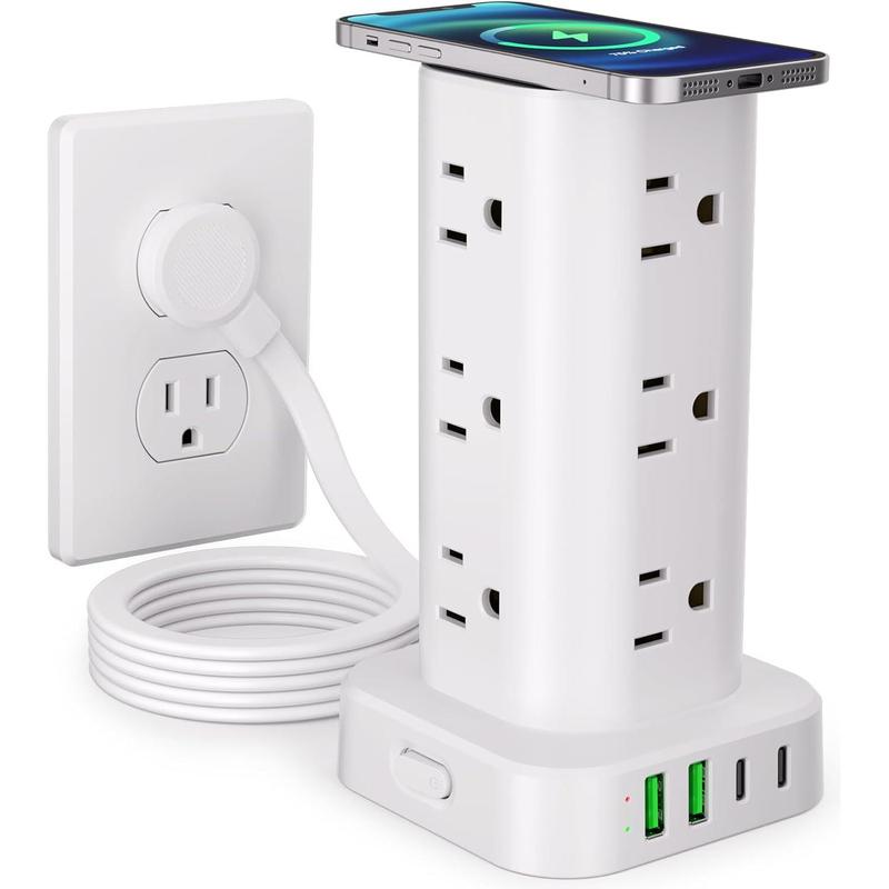Power Strip Tower with Charger, Flat Plug Surge Protector Tower with ...