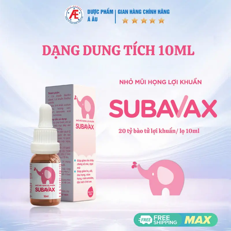 Subavax  Nhỏ Mũi Họng - Màu Hồng (10ml) - 20 tỷ lợi khuẩn Công ty Á Âu 0