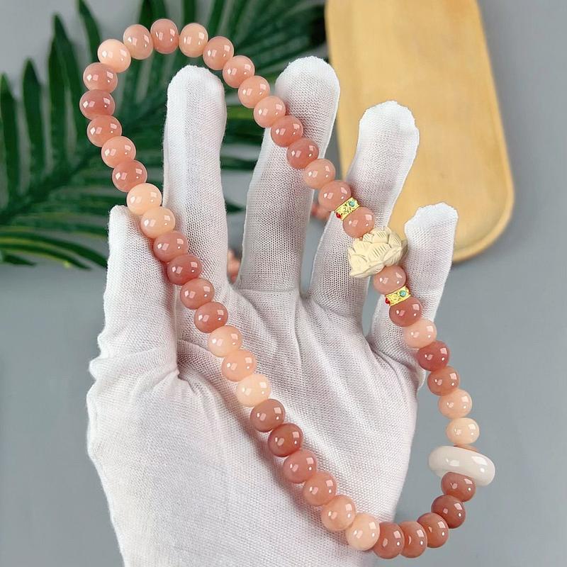 Product Introduction of Pink white jade bodhi root bracelet Female circular finger soft play bodhi Buddha beads student disk play gradient bracelet 18