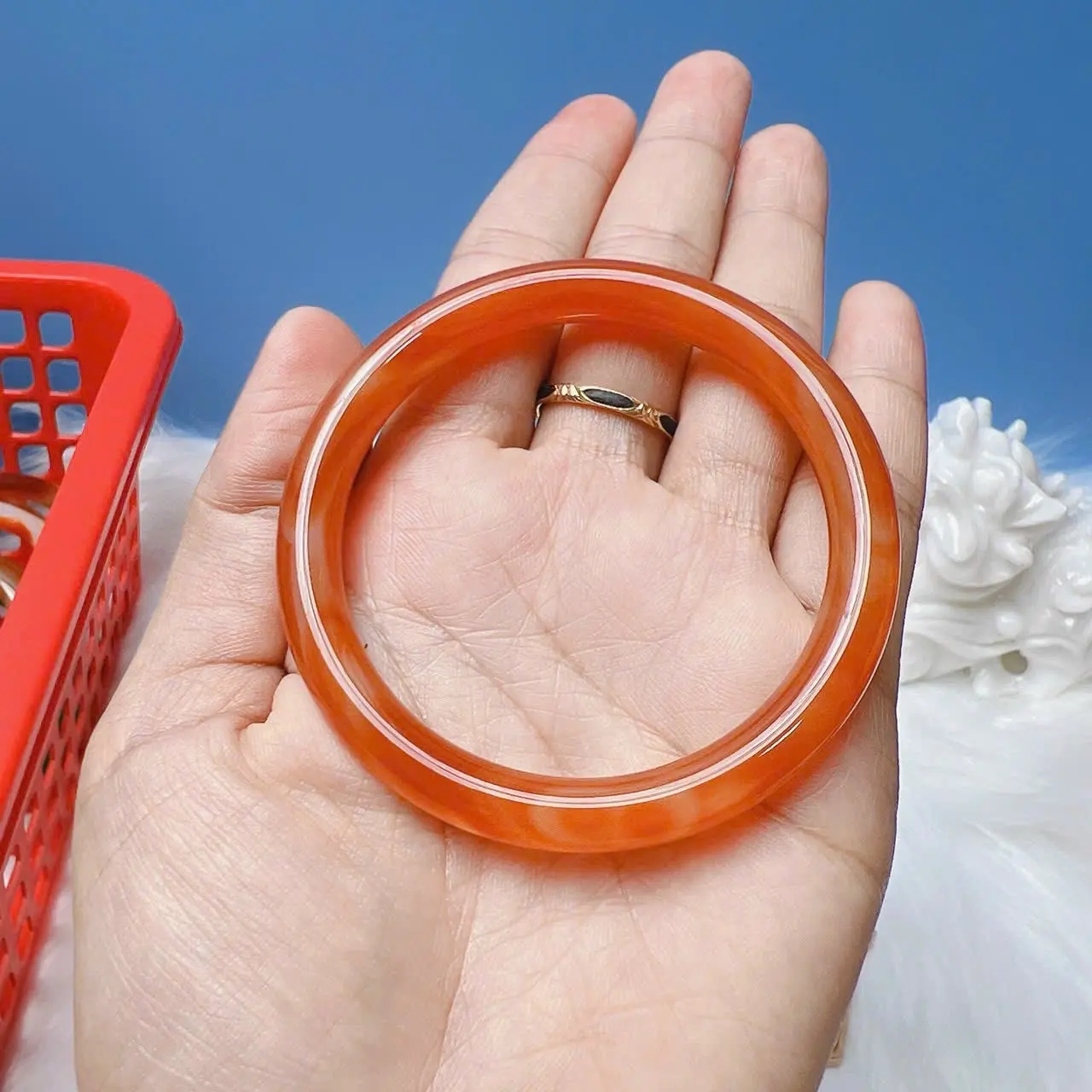 [HCM] Vòng tay đá mã não bản tròn đỏ cam đủ Ni bản 8mm mẫu mới tuyệt đẹp, hình chụp thật 100%