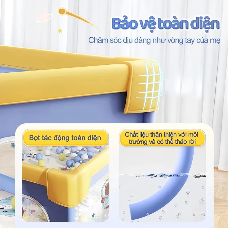 Hàng rào trò chơi trẻ em\Hàng rào\Gấp được\Hàng rào vải cho trẻ em Pakey\Khung inox dày\Bảo hành 3 năm, dễ dàng tháo lắp và lắp ráp play  pen 2