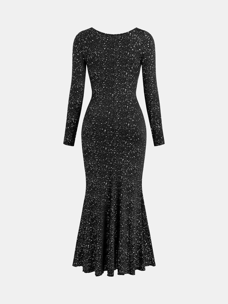 Product Introduction of YOZY Women's Glitter Mermaid Dress, Elegant Square Neck Long Sleeve Evening Party Gown, Ladies Clothes for All Seasons 2
