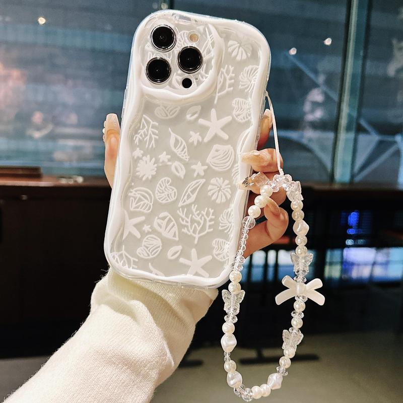 Starfish & Shell Pattern Phone Case with Lanyard, Anti-drop Phone Protective Cover, Phone Accessories for iPhone 11 12 13 14 15 Pro Max, Protector, for Smartphone, Cellphone 1
