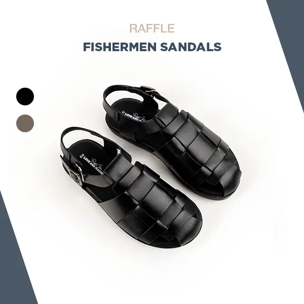 Dép Da Bò Nam Raffle Fisherman Sandal  - Black Kiểu Dáng Thanh Lịch, Đế Đúc Cao Su Chống Trượt