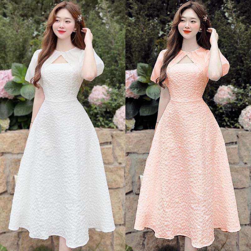 Váy Thời Trang Nữ Dự Tiệc Vải Xốp Hoa Thanh Lịch Bigsize Nữ 40-95Kg Women Cotton Dress Trắng - B.1317