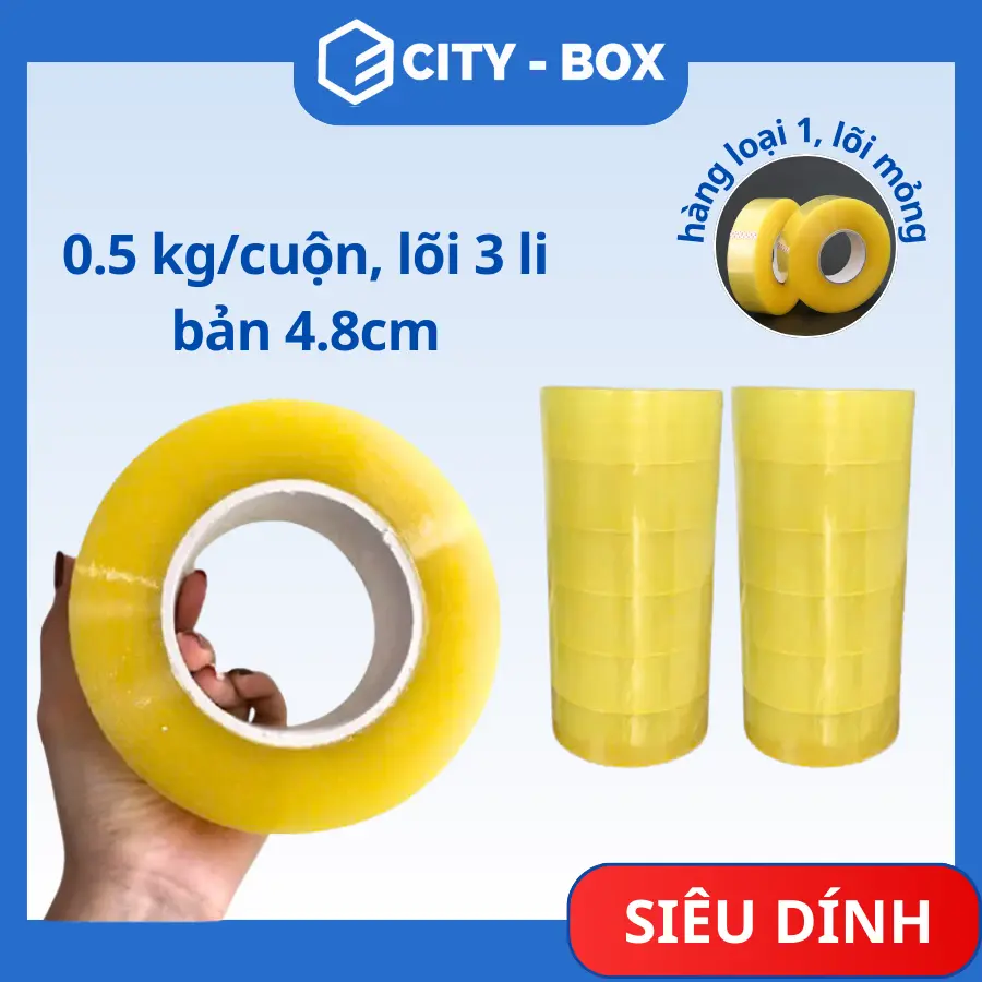 1 cuộn băng dính đóng hàng 0.5kg , băng dính đóng hàng 0.5kg/cuộn lõi 3mm