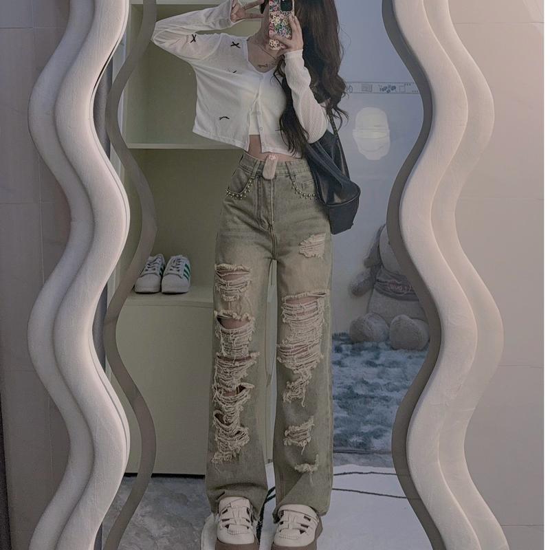 Quần jeans xuông rách đính đá M155 siêu chất