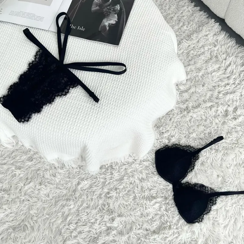 Đồ lót nữ - Nội y nữ ren sexy thiết kế quần dây và quần đùi MINLINGERIE ren co giãn thoáng mát Bra Áo Quần Lót Nhung chỉ giặt tay 【buy1 take 1】black áo lót 4