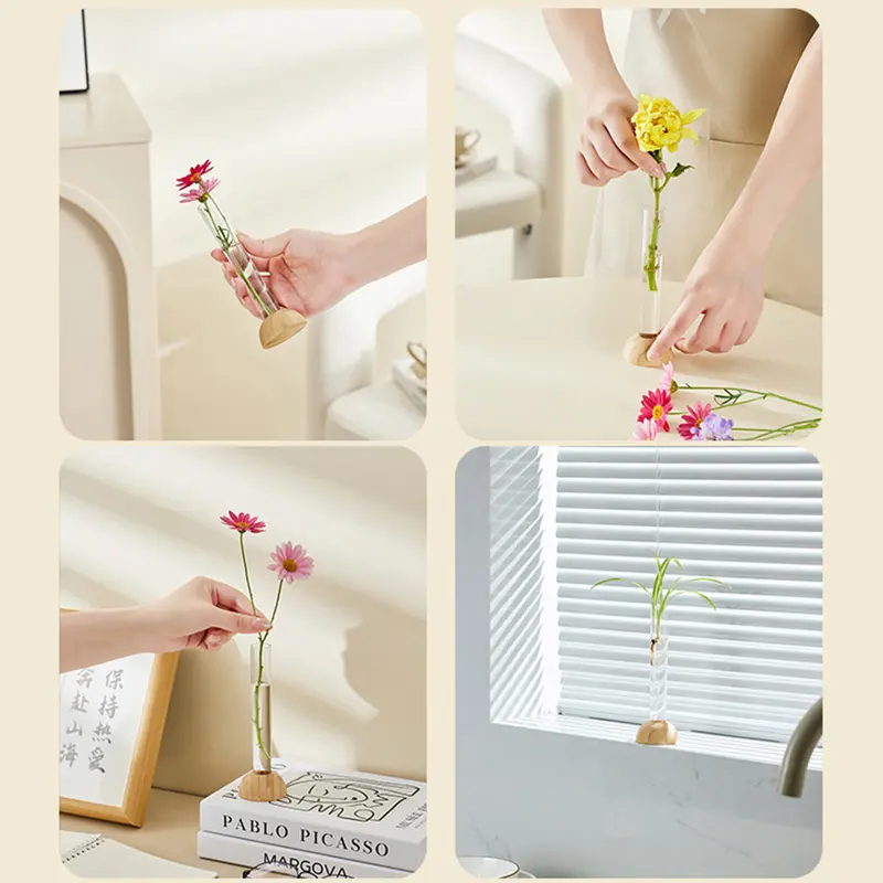 Bình nhựa thủy canh trong suốt Bình hoa trang trí nội thất Hoa giả Container Trang trí bàn trang trí bằng tre Phú Quý Bình hoa phòng khách Bàn ăn phòng sách Văn phòng trang trí 4