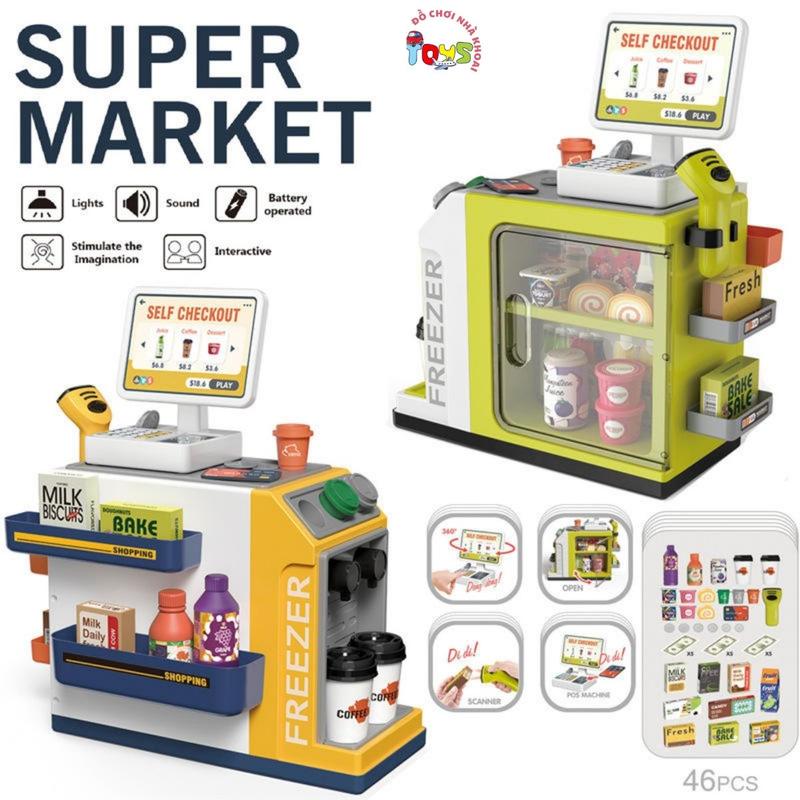 Đồ Chơi Quầy Siêu Thị Kèm Máy Tính Tiền, Quẹt Thẻ Âm Thanh Vui Nhộn Toy Câu Cá đồ chơi bán hàng đồ chơi