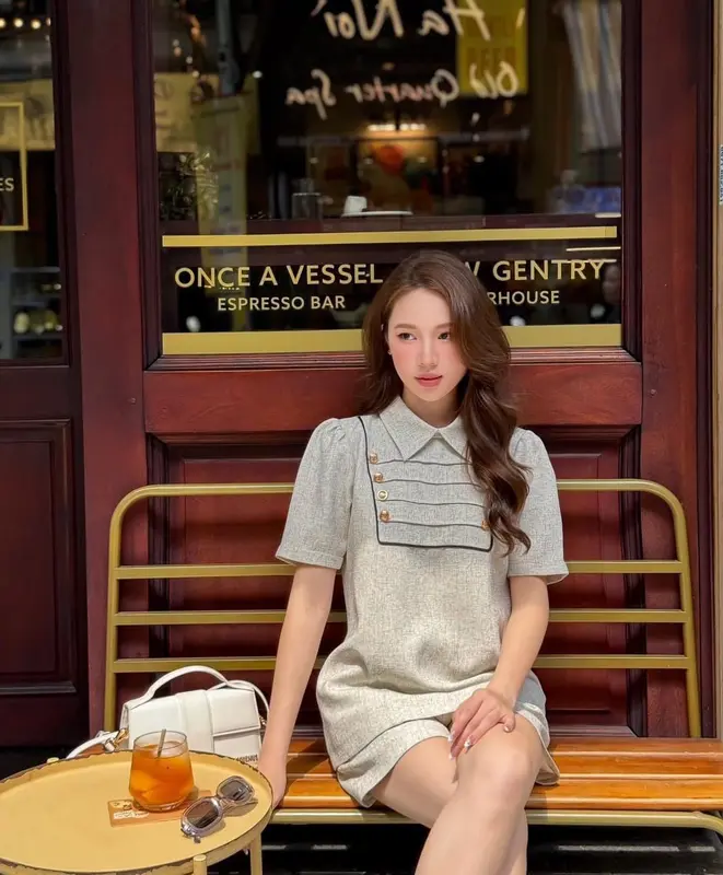 Set Áo Cổ Đức Ngắn Tay Khuy Đồng Kèm Quần Short Phong Cách Tiểu Thư Thanh Lịch - LIING 0