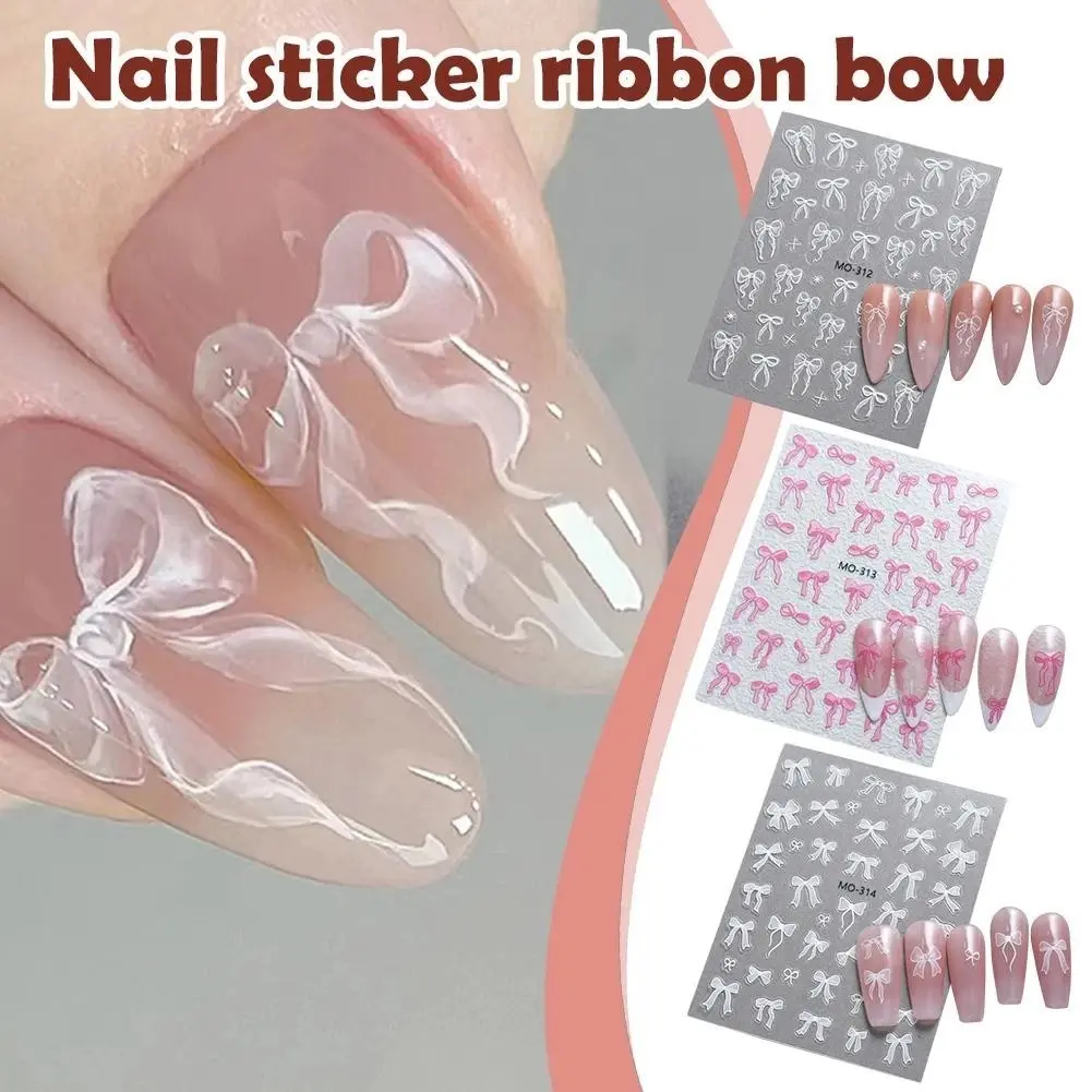 1 Sheet Relief Bow Nail Stickers - Ribbon Bowknot Paster - DIY Manicure Decor - Nail Decals - Self-Adhesive, Waterproof, Elegant, Sweet -