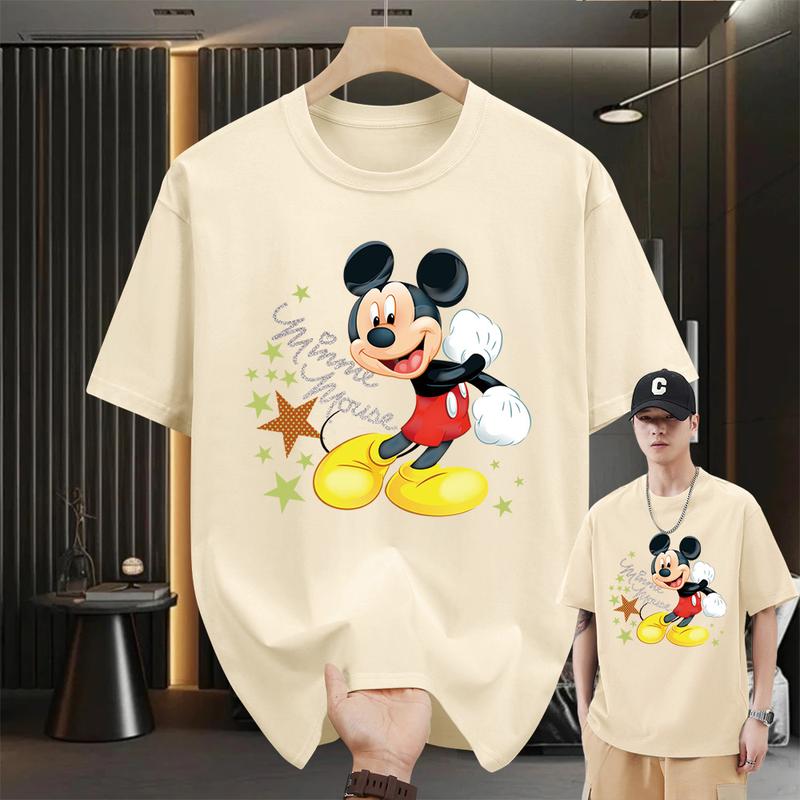Mỹ cổ điển Mickey tinh khiết cotton in hình nam ngắn tay áo thun mềm mại giản…